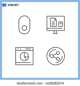 4 Icons. Line style Creative Outline Symbols. Black Line Icon Sign Isolated on White Background.