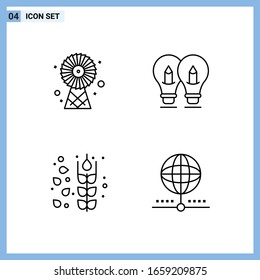  4 Iconos. Símbolos de esquema creativo de estilo de línea. Signo de icono de línea negra aislado en fondo blanco.