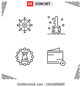 4 Icons Line Style. Grid Based Creative Outline Symbols for Website Design. Simple Line Icon Signs Isolated on White Background. 4 Icon Set.