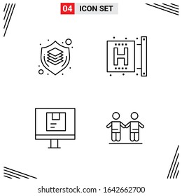 4 Icons Line Style. Grid Based Creative Outline Symbols for Website Design. Simple Line Icon Signs Isolated on White Background. 4 Icon Set.