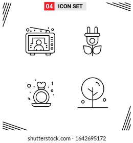 4 Icons Line Style. Grid Based Creative Outline Symbols for Website Design. Simple Line Icon Signs Isolated on White Background. 4 Icon Set.