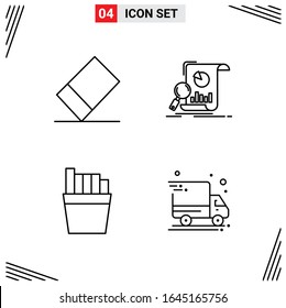 4 Icons Line Style. Grid Based Creative Outline Symbols for Website Design. Simple Line Icon Signs Isolated on White Background. 4 Icon Set.