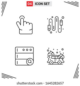 Estilo Línea De 4 Iconos. Símbolos de esquema creativo basados en cuadrícula para el diseño del sitio web. Señales de icono de línea simples aisladas en fondo blanco. 4 Conjunto de iconos.