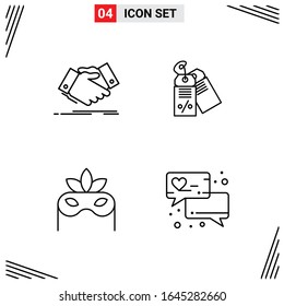 Estilo Línea De 4 Iconos. Símbolos de esquema creativo basados en cuadrícula para el diseño del sitio web. Señales de icono de línea simples aisladas en fondo blanco. 4 Conjunto de iconos.