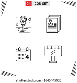 4 Icons Line Style. Grid Based Creative Outline Symbols for Website Design. Simple Line Icon Signs Isolated on White Background. 4 Icon Set.