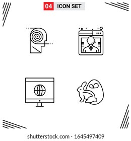 4 Icons Line Style. Grid Based Creative Outline Symbols for Website Design. Simple Line Icon Signs Isolated on White Background. 4 Icon Set.