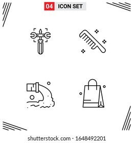 4 Icons Line Style. Grid Based Creative Outline Symbols for Website Design. Simple Line Icon Signs Isolated on White Background. 4 Icon Set.