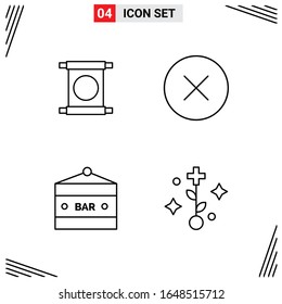Estilo Línea De 4 Iconos. Símbolos de esquema creativo basados en cuadrícula para el diseño del sitio web. Señales de icono de línea simples aisladas en fondo blanco. 4 Conjunto de iconos.