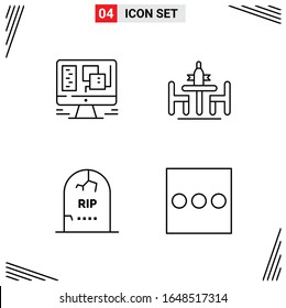 4 Icons Line Style. Grid Based Creative Outline Symbols for Website Design. Simple Line Icon Signs Isolated on White Background. 4 Icon Set.