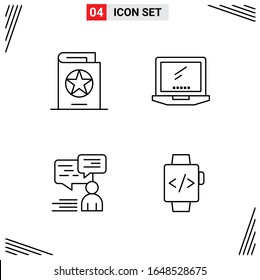 4 Icons Line Style. Grid Based Creative Outline Symbols for Website Design. Simple Line Icon Signs Isolated on White Background. 4 Icon Set.
