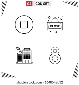 4 Icons Line Style. Grid Based Creative Outline Symbols for Website Design. Simple Line Icon Signs Isolated on White Background. 4 Icon Set.