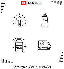 Estilo Línea De 4 Iconos. Símbolos de esquema creativo basados en cuadrícula para el diseño del sitio web. Señales de icono de línea simples aisladas en fondo blanco.4 Conjunto de iconos.