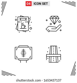 Estilo Línea De 4 Iconos. Símbolos de esquema creativo basados en cuadrícula para el diseño del sitio web. Señales de icono de línea simples aisladas en fondo blanco.4 Conjunto de iconos.