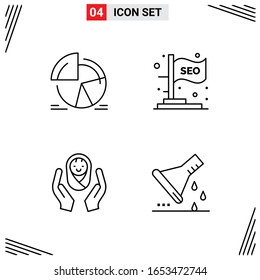 Estilo Línea De 4 Iconos. Símbolos de esquema creativo basados en cuadrícula para el diseño del sitio web. Señales de icono de línea simples aisladas en fondo blanco.4 Conjunto de iconos.