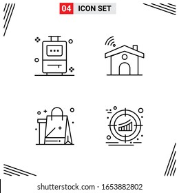 Estilo Línea De 4 Iconos. Símbolos de esquema creativo basados en cuadrícula para el diseño del sitio web. Señales de icono de línea simples aisladas en fondo blanco.4 Conjunto de iconos.