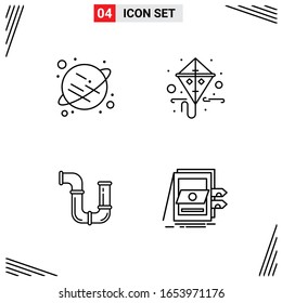 Estilo Línea De 4 Iconos. Símbolos de esquema creativo basados en cuadrícula para el diseño del sitio web. Señales de icono de línea simples aisladas en fondo blanco.4 Conjunto de iconos.