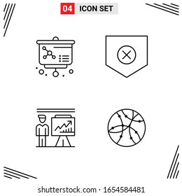 4 Icons Line Style. Grid Based Creative Outline Symbols for Website Design. Simple Line Icon Signs Isolated on White Background. 4 Icon Set.