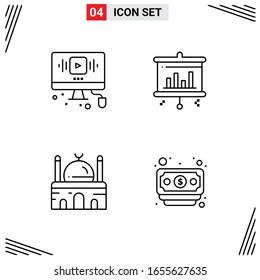 4 Icons Line Style. Grid Based Creative Outline Symbols for Website Design. Simple Line Icon Signs Isolated on White Background. 4 Icon Set.