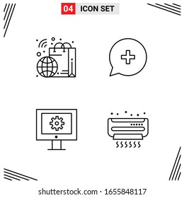 4 Icons Line Style. Grid Based Creative Outline Symbols for Website Design. Simple Line Icon Signs Isolated on White Background. 4 Icon Set.