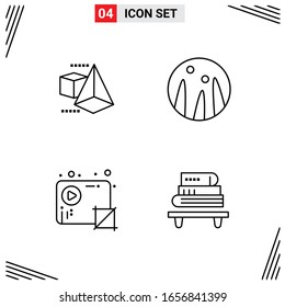 4 Icons Line Style. Grid Based Creative Outline Symbols for Website Design. Simple Line Icon Signs Isolated on White Background. 4 Icon Set.