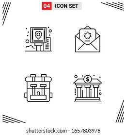 Estilo Línea De 4 Iconos. Símbolos de esquema creativo basados en cuadrícula para el diseño del sitio web. Señales de icono de línea simples aisladas en fondo blanco.4 Conjunto de iconos.
