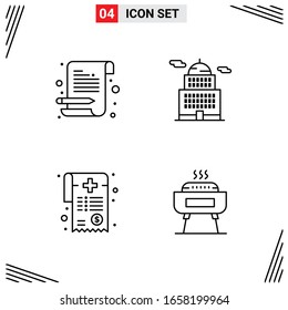 4 Icons Line Style. Grid Based Creative Outline Symbols for Website Design. Simple Line Icon Signs Isolated on White Background. 4 Icon Set.