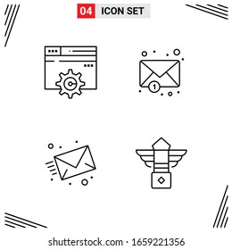 4 Icons Line Style. Grid Based Creative Outline Symbols for Website Design. Simple Line Icon Signs Isolated on White Background. 4 Icon Set.