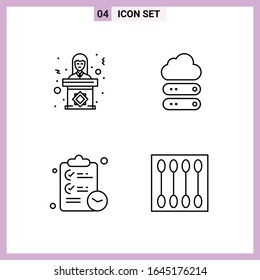 4 Icons in Line Style. Outline Symbols on White Background. Creative Vector Signs for Web mobile and Print.
