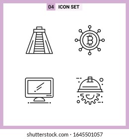 4 Icons in Line Style. Outline Symbols on White Background. Creative Vector Signs for Web mobile and Print.