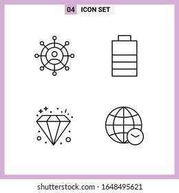 4 Icons in Line Style. Outline Symbols on White Background. Creative Vector Signs for Web mobile and Print.