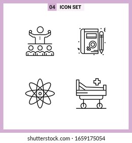 4 Icons in Line Style. Outline Symbols on White Background. Creative Vector Signs for Web mobile and Print.