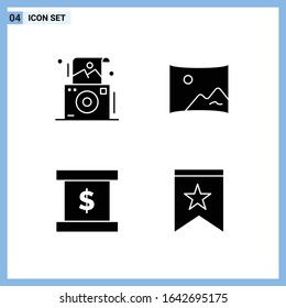 4 Icons. Solid style Creative Glyph Symbols. Black Solid Icon Sign Isolated on White Background.