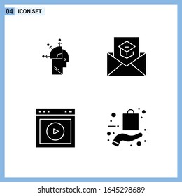 4 Icons. Solid style Creative Glyph Symbols. Black Solid Icon Sign Isolated on White Background.