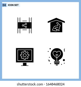 4 Icons. Solid style Creative Glyph Symbols. Black Solid Icon Sign Isolated on White Background.