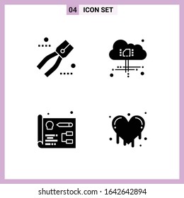 4 Icons in Solid Style. Glyph Symbols on White Background. Creative Vector Signs for Web mobile and Print.