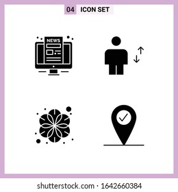 4 Icons in Solid Style. Glyph Symbols on White Background. Creative Vector Signs for Web mobile and Print.