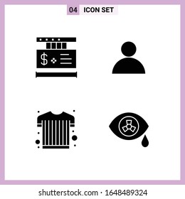 4 iconos en estilo sólido. Símbolos de glifo sobre fondo blanco. Señales de vectores creativos para móviles web e impresión.