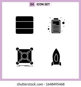 4 iconos en estilo sólido. Símbolos de glifo sobre fondo blanco. Señales de vectores creativos para móviles web e impresión.