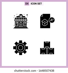 4 iconos en estilo sólido. Símbolos de glifo sobre fondo blanco. Señales de vectores creativos para móviles web e impresión.
