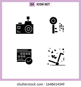 4 iconos en estilo sólido. Símbolos de glifo sobre fondo blanco. Señales de vectores creativos para móviles web e impresión.