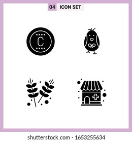 4 Icons in Solid Style. Glyph Symbols on White Background. Creative Vector Signs for Web mobile and Print.