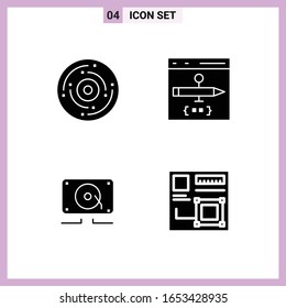 4 Icons in Solid Style. Glyph Symbols on White Background. Creative Vector Signs for Web mobile and Print.