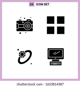 4 Symbole im Solid Style. Glyphische Symbole auf weißem Hintergrund. Kreative Vektorillustration-Zeichen für Web Mobile und Print.