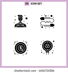 4 Icons in Solid Style. Glyph Symbols on White Background. Creative Vector Signs for Web mobile and Print.