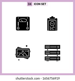 4 iconos en estilo sólido. Símbolos de glifo sobre fondo blanco. Señales de vectores creativos para móviles web e impresión.