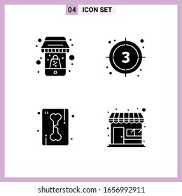 4 iconos en estilo sólido. Símbolos de glifo sobre fondo blanco. Señales de vectores creativos para móviles web e impresión.