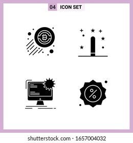 4 Icons in Solid Style. Glyph Symbols on White Background. Creative Vector Signs for Web mobile and Print.