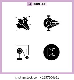4 Symbole im Solid Style. Glyphische Symbole auf weißem Hintergrund. Kreative Vektorillustration-Zeichen für Web Mobile und Print.