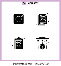 4 Symbole im Solid Style. Glyphische Symbole auf weißem Hintergrund. Kreative Vektorillustration-Zeichen für Web Mobile und Print.