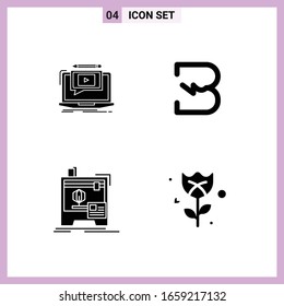 4 Icons in Solid Style. Glyph Symbols on White Background. Creative Vector Signs for Web mobile and Print.